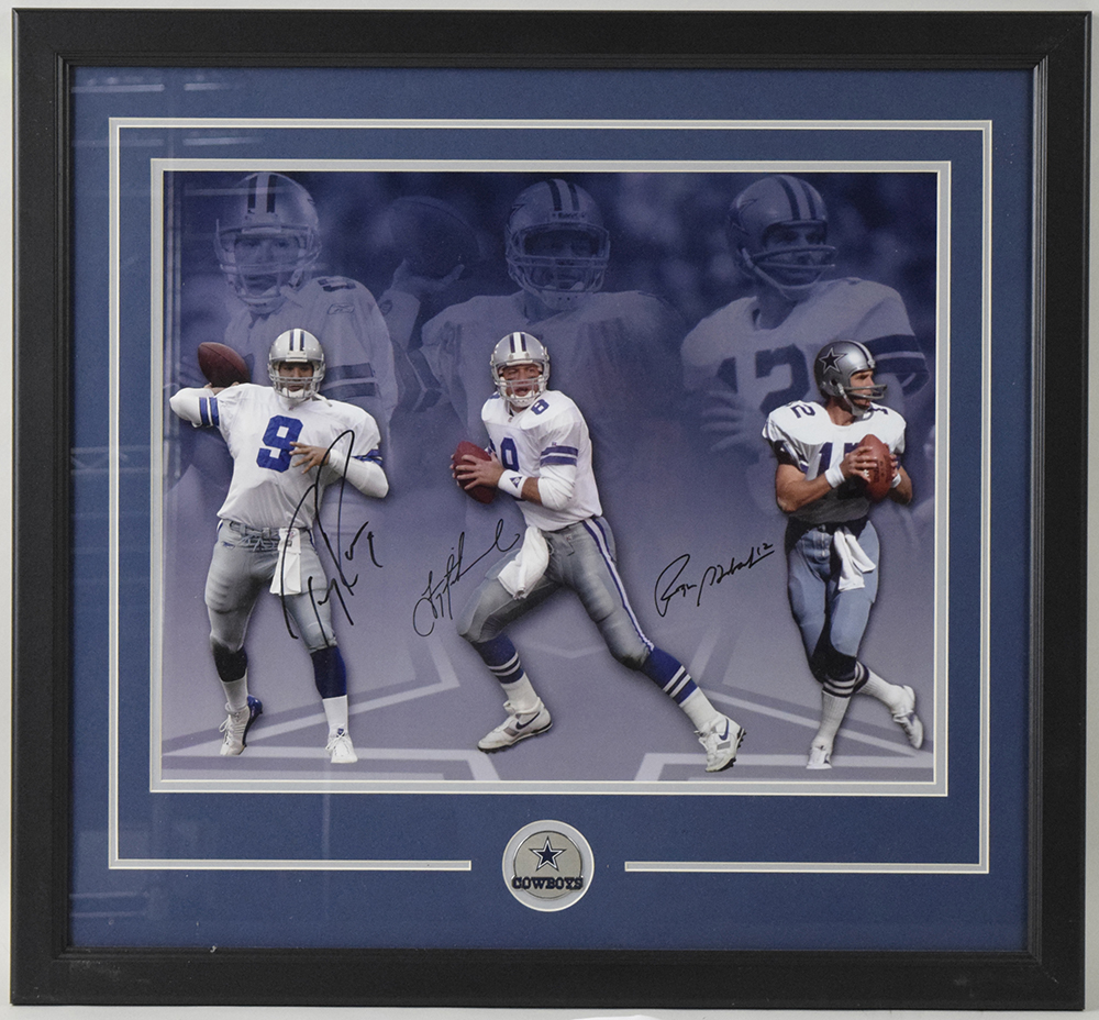 Troy Aikman, Michael Irvin & Emmitt Smith Cowboys Custom Framed Photo  Display with (3) Super Bowl Pins