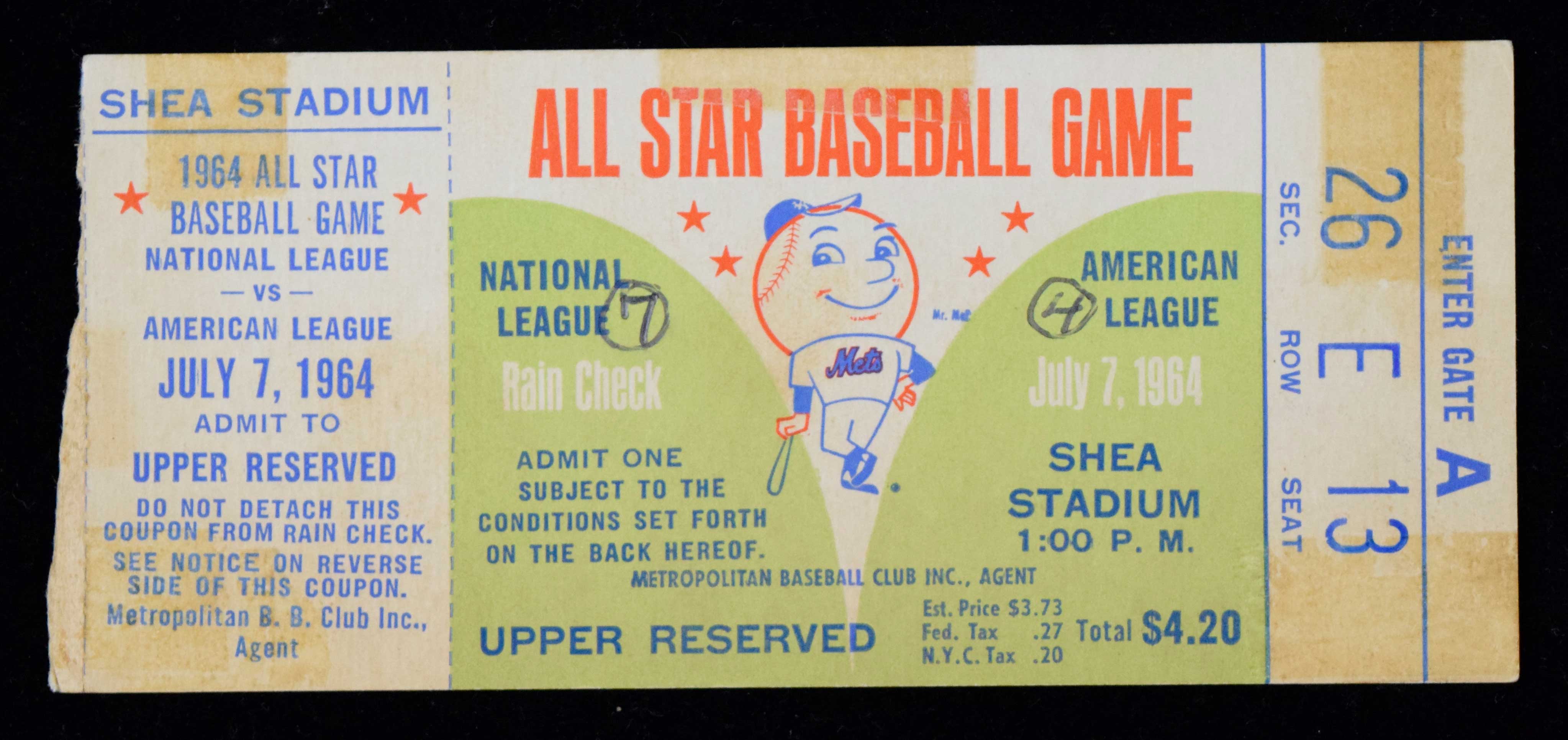 Lot Detail - 1964 MLB All-Star Game Ticket Stub at Shea Stadium